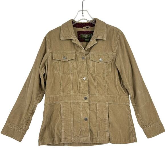 Eddie Bauer Corduroy Jacket Button Front 100% Cotton Light Brown Tan Size L - Picture 1 of 9